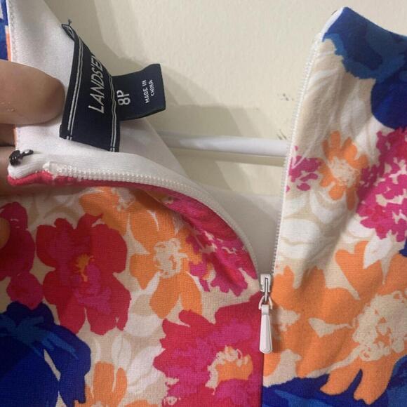 Lands' End Sleeveless Dress size 8p Floral Ponte Sheath Pockets Stretch Colorful - Picture 8 of 8